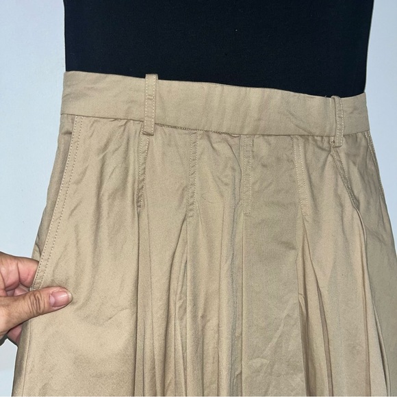 Zara Shoulder Pad Midi Dress Full Skirt Sand / Black - Picture 6 of 15